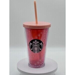 Starbucks Peach Acrylic Floral Tumbler  16oz NEW